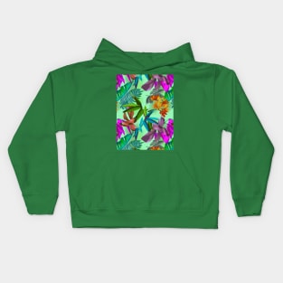 tropical floral leaves botanical garden, tropical plants,leaves and flowers, green mint leaves pattern Kids Hoodie